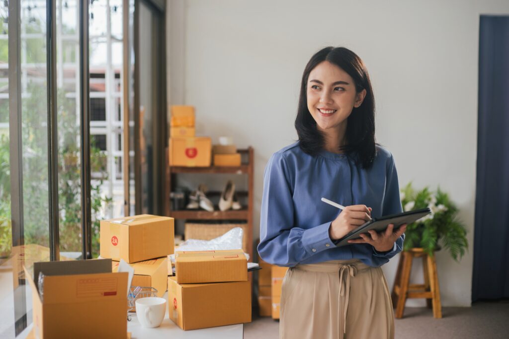 online business owner smiling
