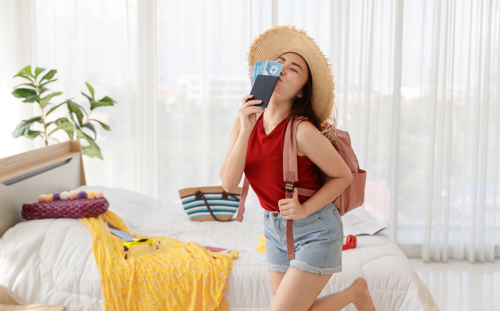 a woman traveler getting ready