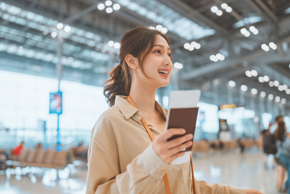 a woman getting ready to board
